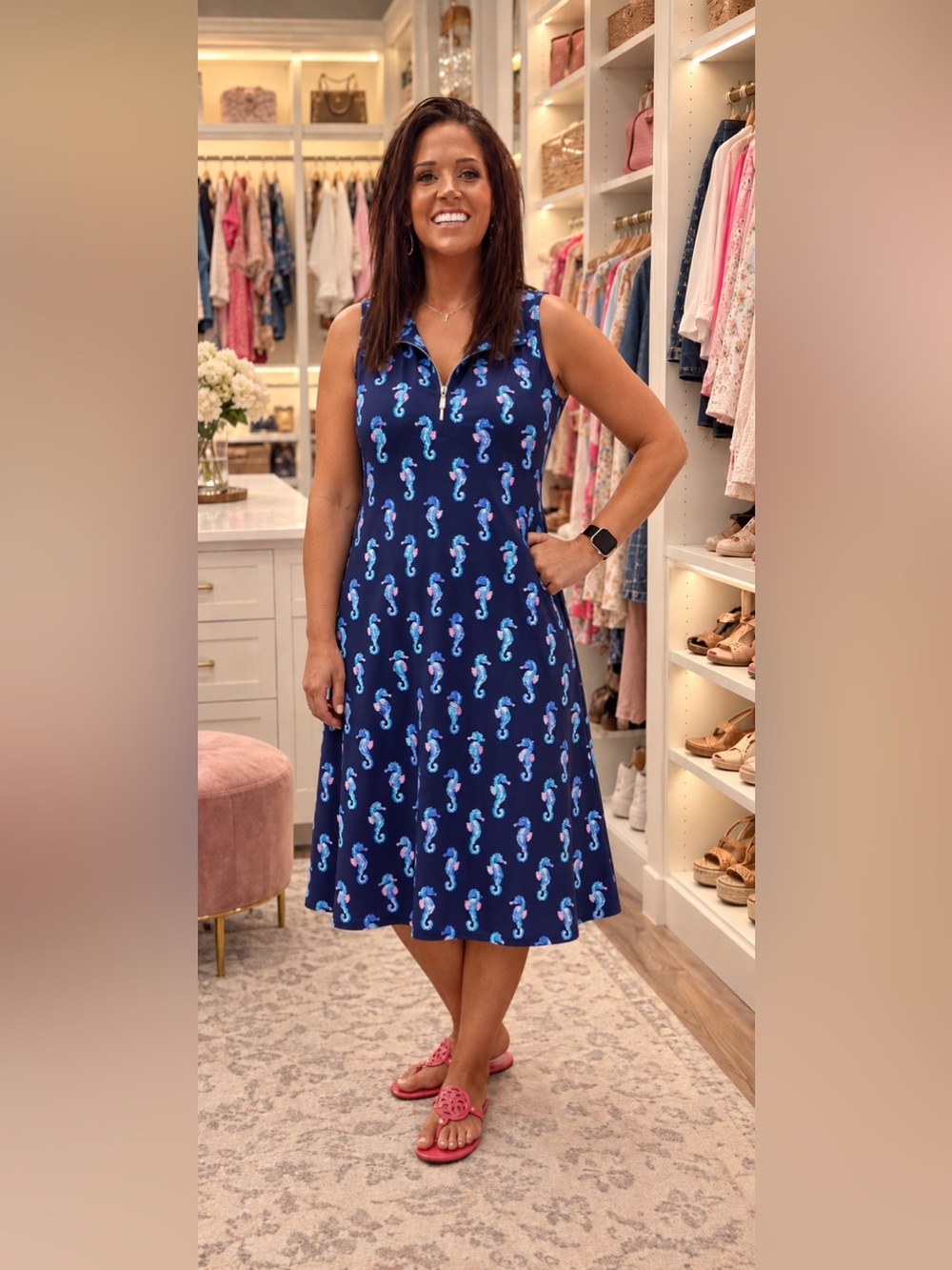 Lulu-B Navy Seahorse Print Midi Swing Dress – XL – BNWOT